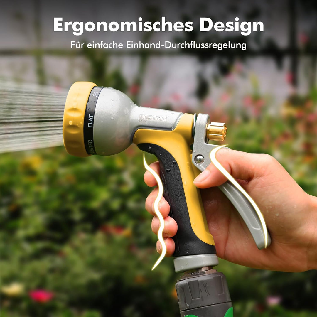 RESTMO Vollmetall Gartenbrause & Gartenspritze, Robust Handbrause Garten für ganzjährigen Outdoor-Ge