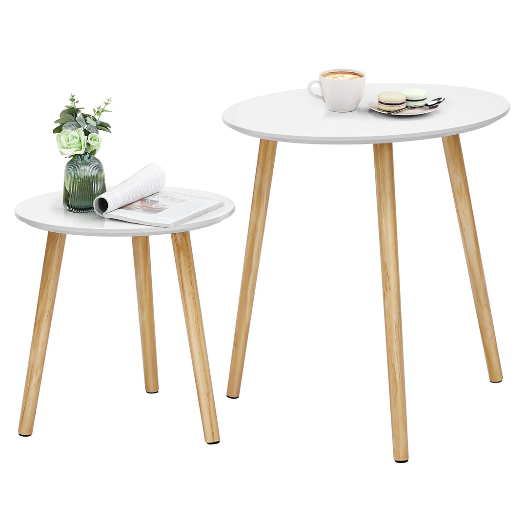 SONGMICS Beistelltisch-Set rund, 2 Moderne Sofatische, minimalistisch, skandinavischer Stil, Couchti