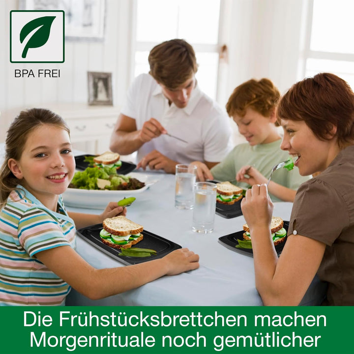 Frühstücksbrettchen 4-er Set, 25x15 cm, spülmaschinenfest beidseitig rutschfest mit Saftrille und Gr