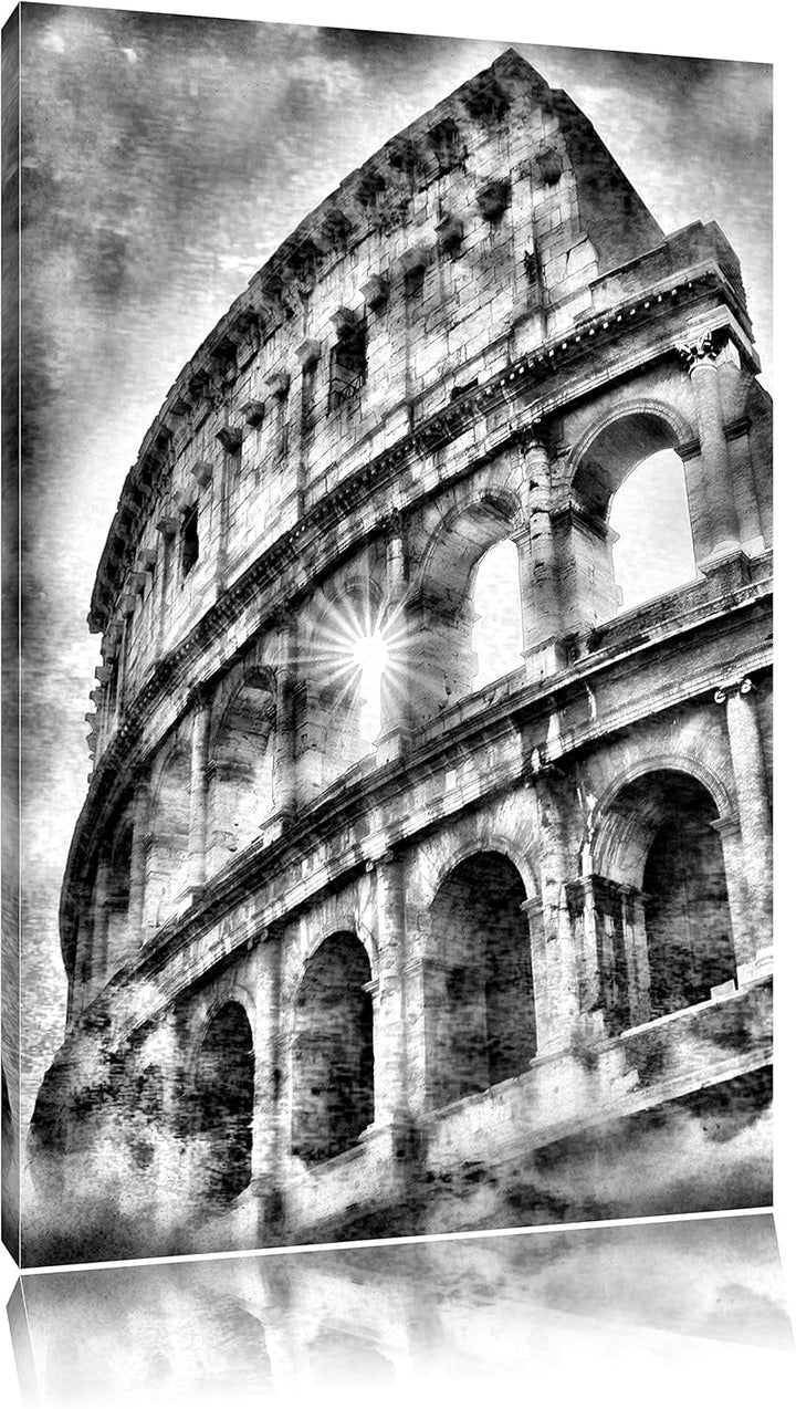 Monocrome, Kolosseum Rom, Format: 100x70 auf Leinwand, XXL riesige Bilder fertig gerahmt mit Keilrah