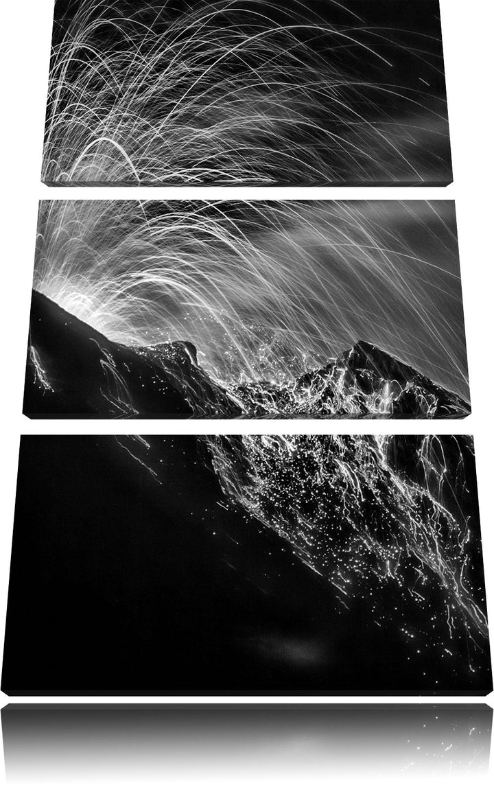 Pixxprint Monocrome, Bedrohlicher Vulkanausbruch 3-Teiler Leinwandbild 120x80 Bild auf Leinwand