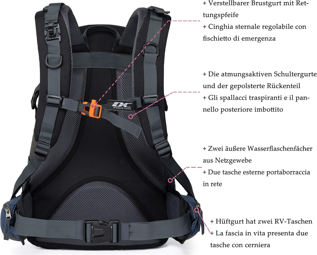 Wanderrucksack 40l Damen Herren Rucksack Wasserdicht Reiserucksack mit Regenschutz Dunkelblau, Dunke