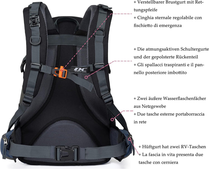 Wanderrucksack 40l Damen Herren Rucksack Wasserdicht Reiserucksack mit Regenschutz Dunkelblau, Dunke