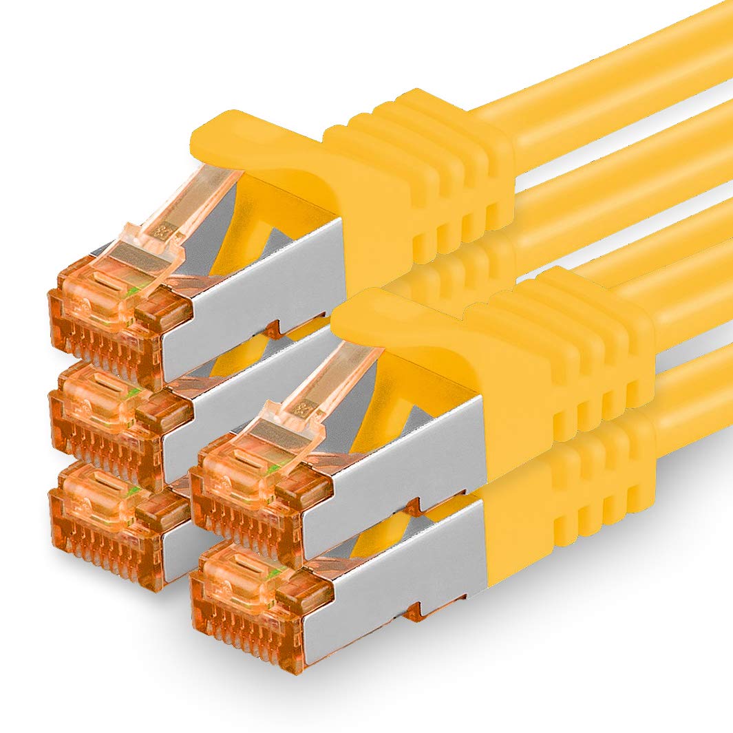 1aTTack.de 5m - Cat.7 Netzwerkkabel Gelb - 5 Stück Gigabit Ethernet LAN Kabel 10000 Mbit s Patchkabe