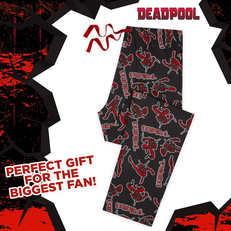 Marvel Schlafanzug Herren Lang, Avengers Freizeithose Herren, Baumwolle Pyjama Lang XL Schwarz Deadp