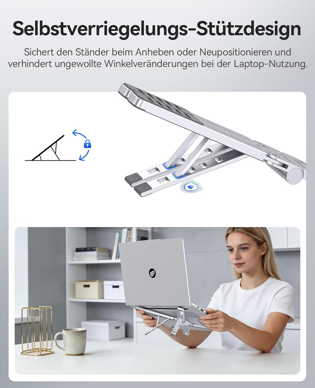 ORICO Tragbarer Laptop Ständer für Schreibtisch & Reise, Faltbarer Aluminium 3-in-1 Halterung für La