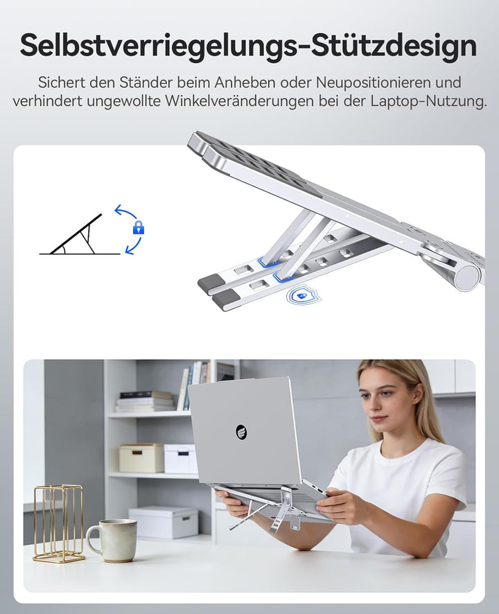 ORICO Tragbarer Laptop Ständer für Schreibtisch & Reise, Faltbarer Aluminium 3-in-1 Halterung für La