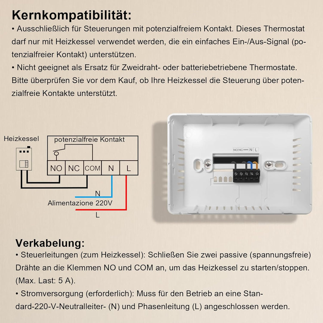 KETOTEK Smart Thermostat Heizkessel WLAN 5A 230V, Kompatibel mit Alexa, WiFi Raumthermostat Boiler T