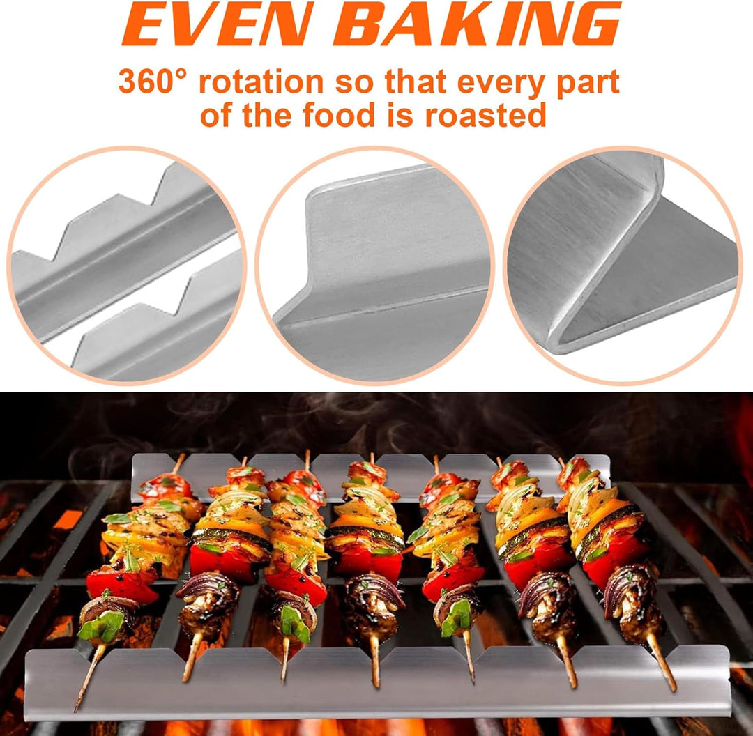 4 Stück Grill Spiesse Rack, Edelstahl Spiesse Halte, BBQ Halterung für 6 Spiesse, BBQ Grillen Zubehö
