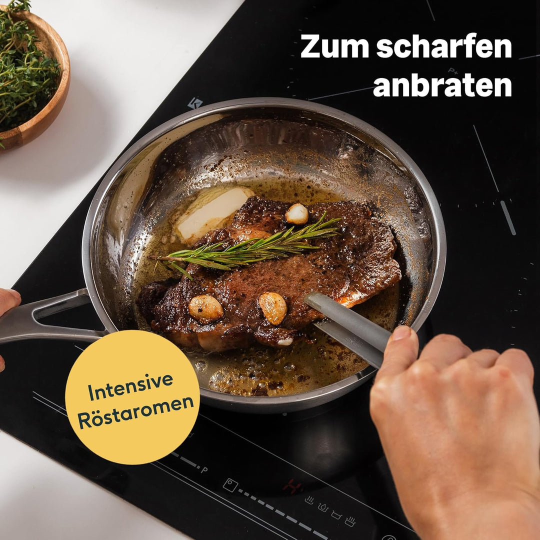 SILBERTHAL Edelstahl Pfanne Unbeschichtet - Induktion - Profi Bratpfanne 20cm - Röstaromen - Ofenfes