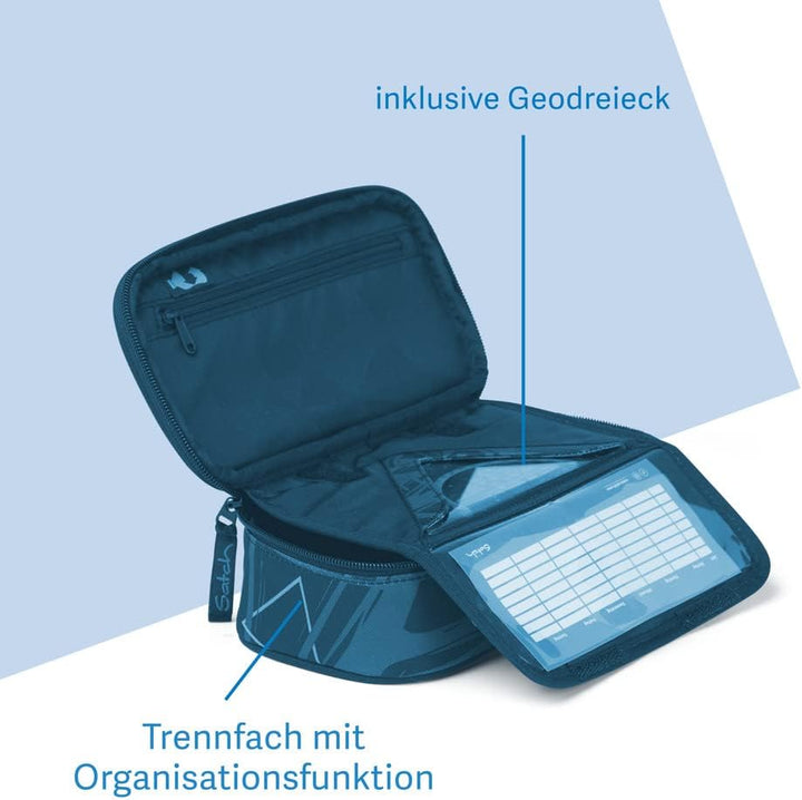 Satch Schlamperbox Federmäppchen extra gross inkl. Trennfach Reissverschlussfach Geodreieck Happy Co
