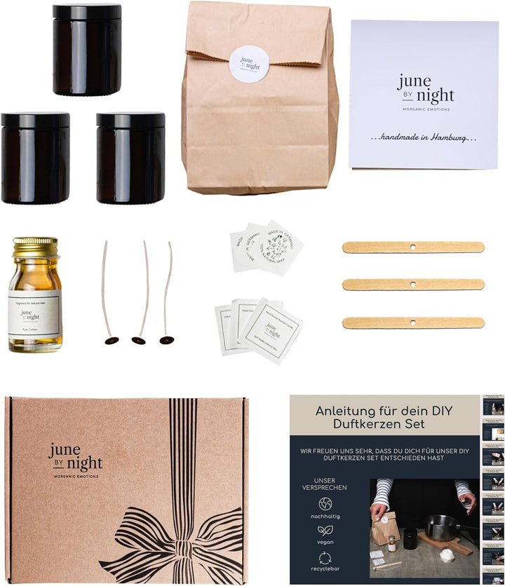 juneBYnight DIY Duftkerzen Selber Machen Set - Kerzenherstellung Set bestehend aus Sojawachs, Duftöl