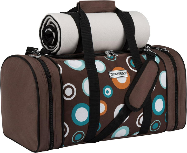 anndora Picknick Kühltasche inkl. Picknick Decke Geschirr Besteck für 4 Personen braun hellblau 3337