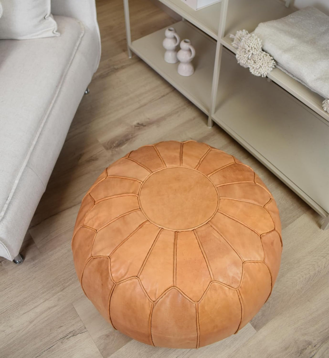 Poufs&Pillows Premium XL Echtleder Pouf - Handgefertigt - gefüllt geliefert - Ottoman Sitzsack Fussh