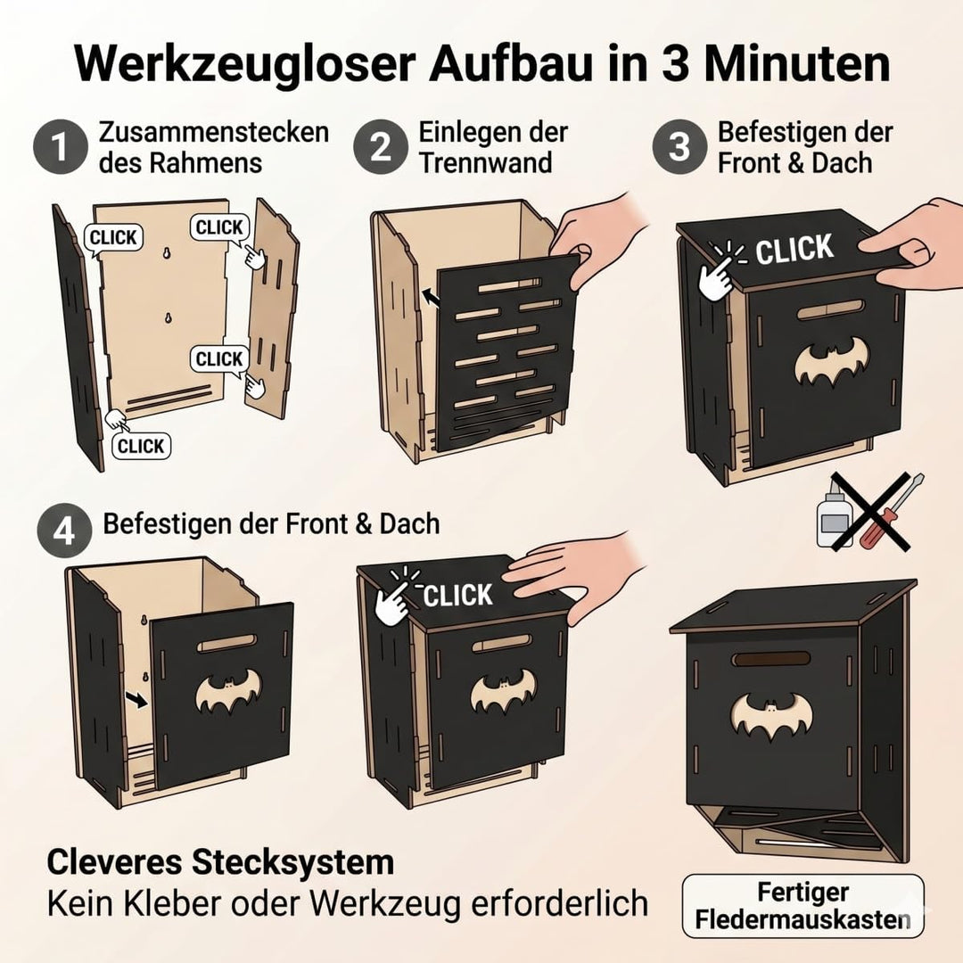 Fledermauskasten aus Holz mit 3-Kammer-System für bessere Ansiedlung, DIY-Bausatz, einfach zu montie