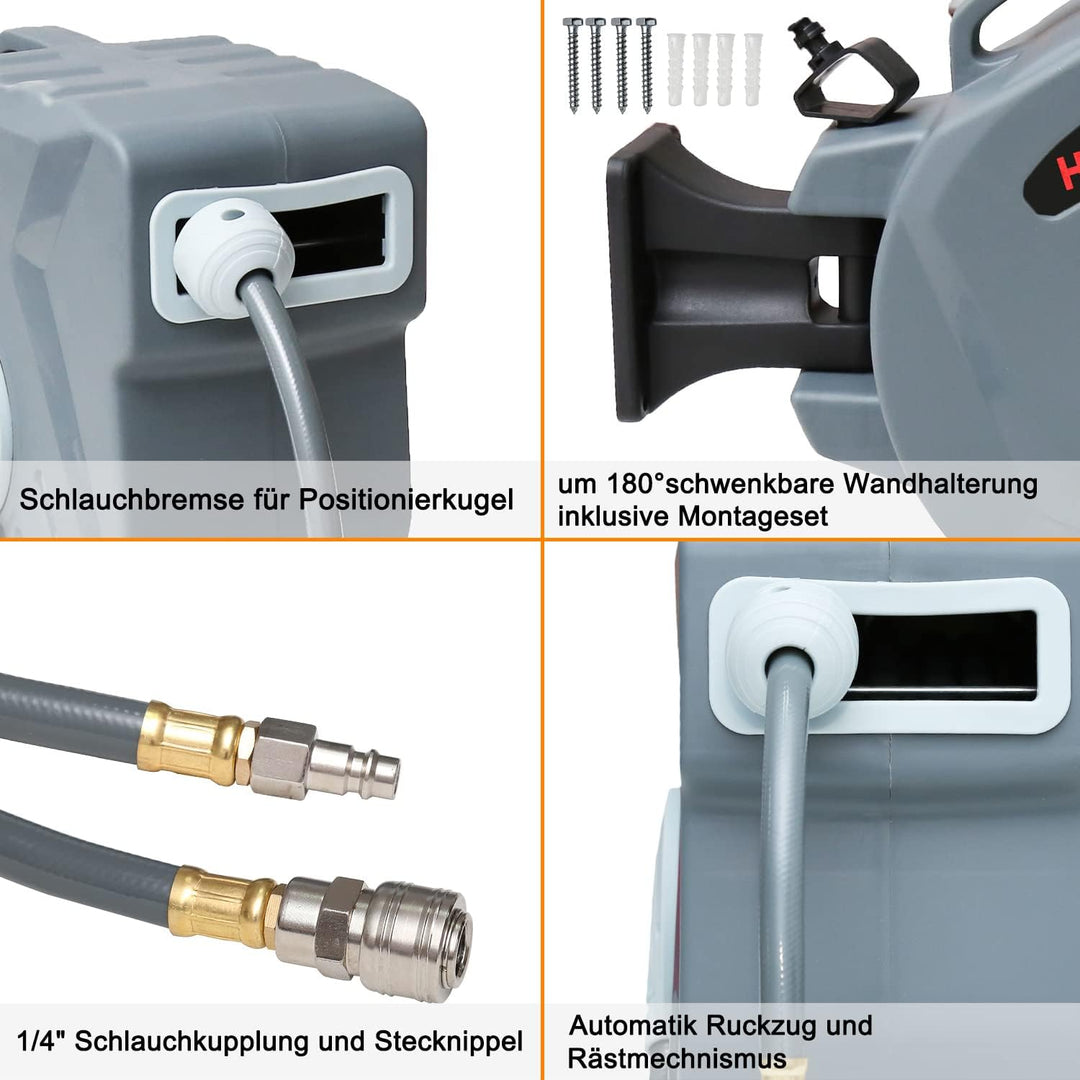 Daromigo Druckluftschlauchtrommel, Wandschlauchhalter Schlauchaufroller, 20m Schlauchlänge, 9.5 mm S