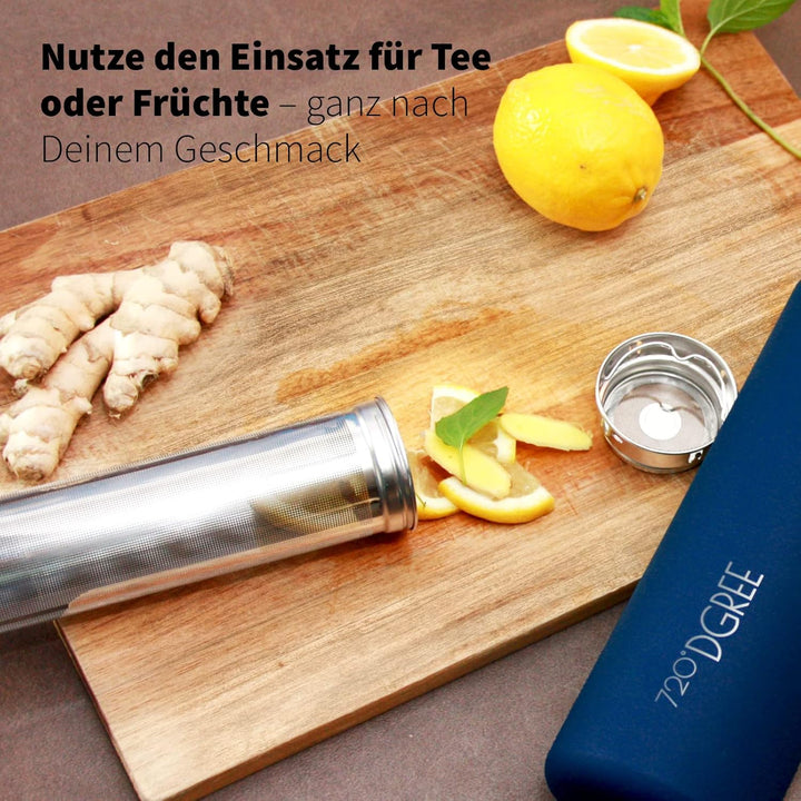 720°DGREE Edelstahl Thermo Trinkflasche 530ml “noLimit” +Früchtebehälter - Auslaufsicher, Kohlensäur