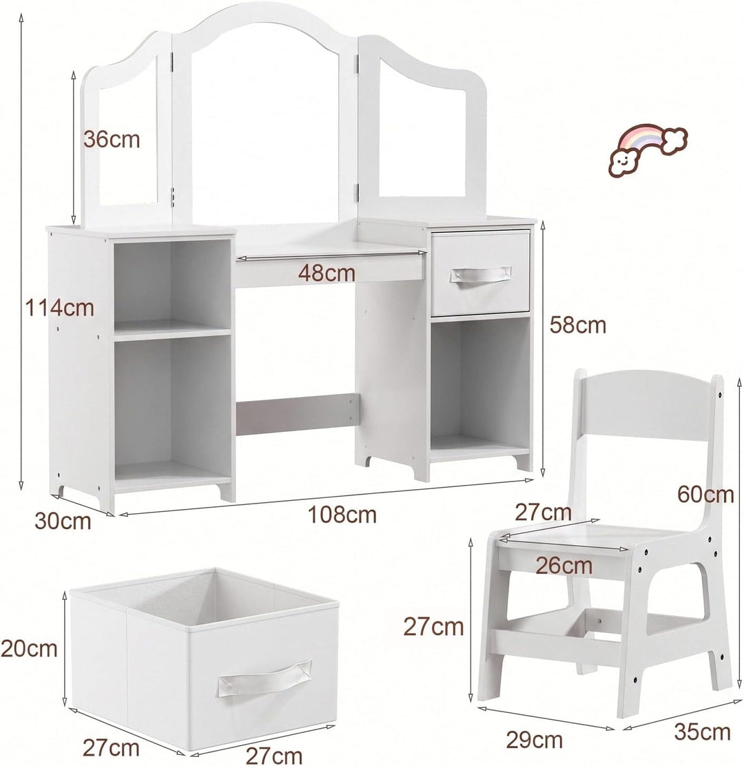 Clevich 2 in 1 Schminktisch Kinder, Kinderschminktisch mit Abnehmbarem Spiegel, Prinzessin Frisierti