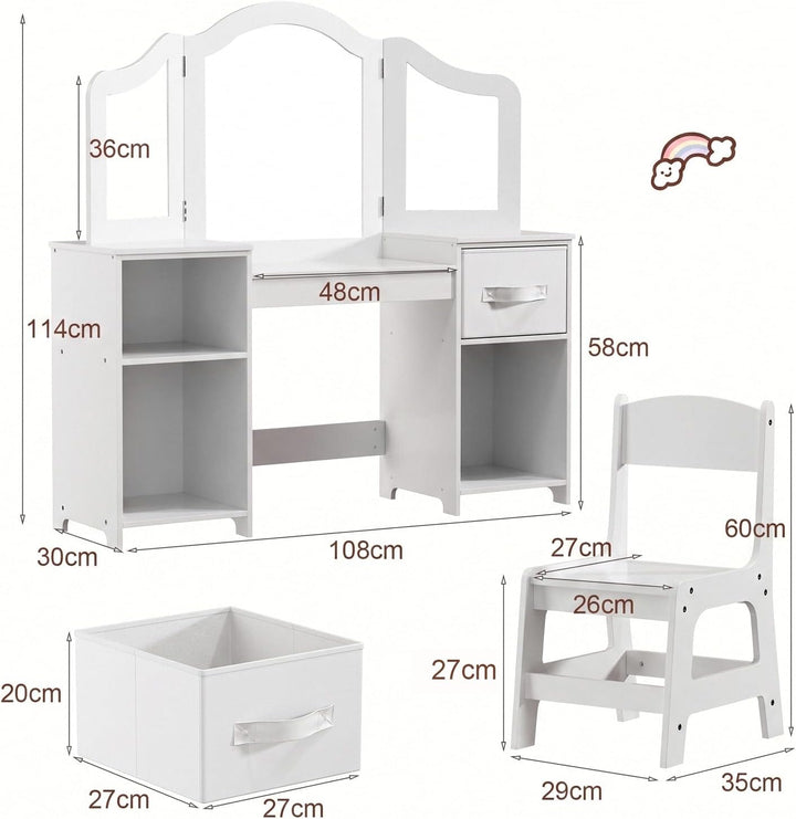 Clevich 2 in 1 Schminktisch Kinder, Kinderschminktisch mit Abnehmbarem Spiegel, Prinzessin Frisierti