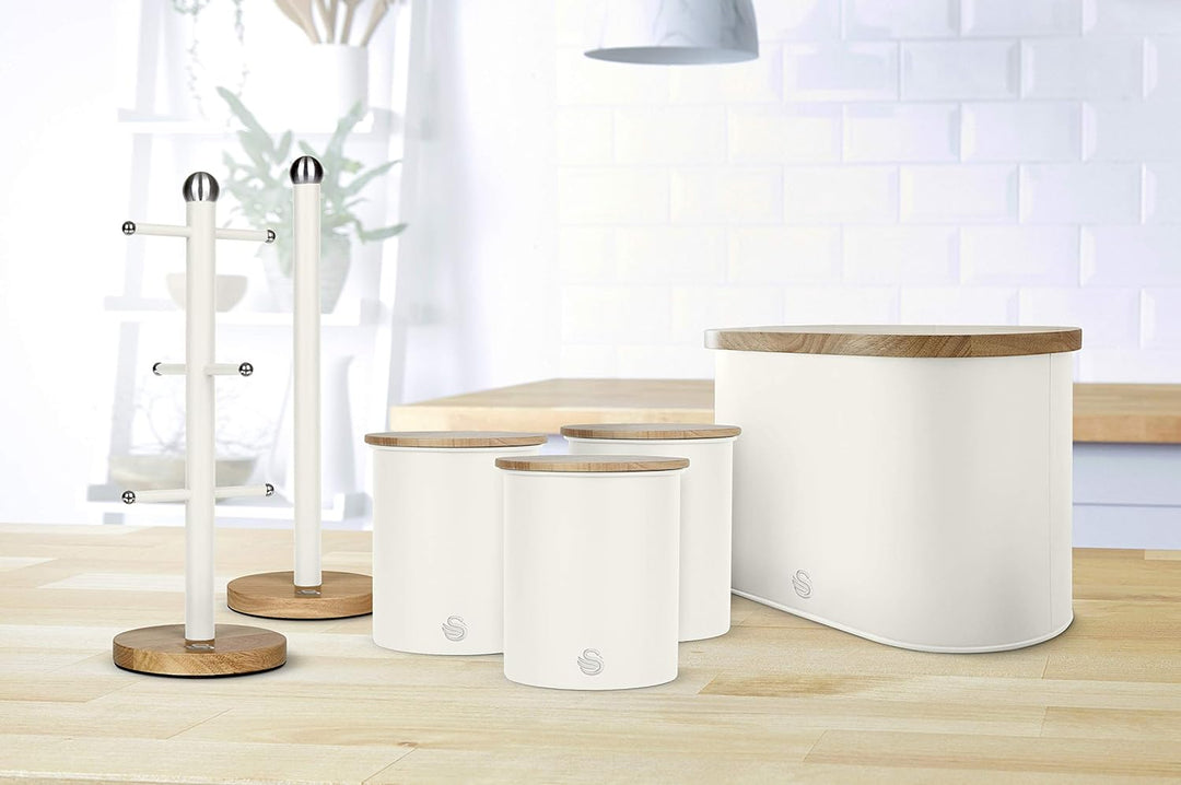 Swan Nordic 3er-Set Küchenvorratsdosen aus Robustem Karbonstahl, Bambusdeckel, Einheitsgrösse, für T