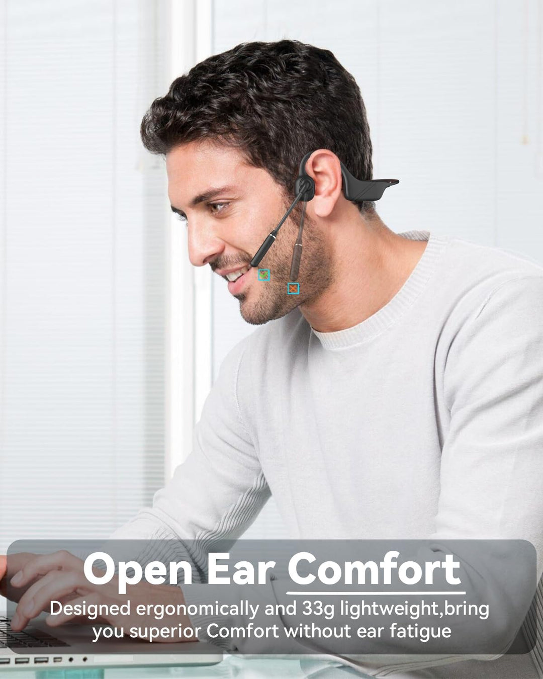 MONODEAL Bluetooth Headset mit Mikrofon, Knochenschall Kopfhörer Bluetooth 5.3 Open-Ear mit Multipoi