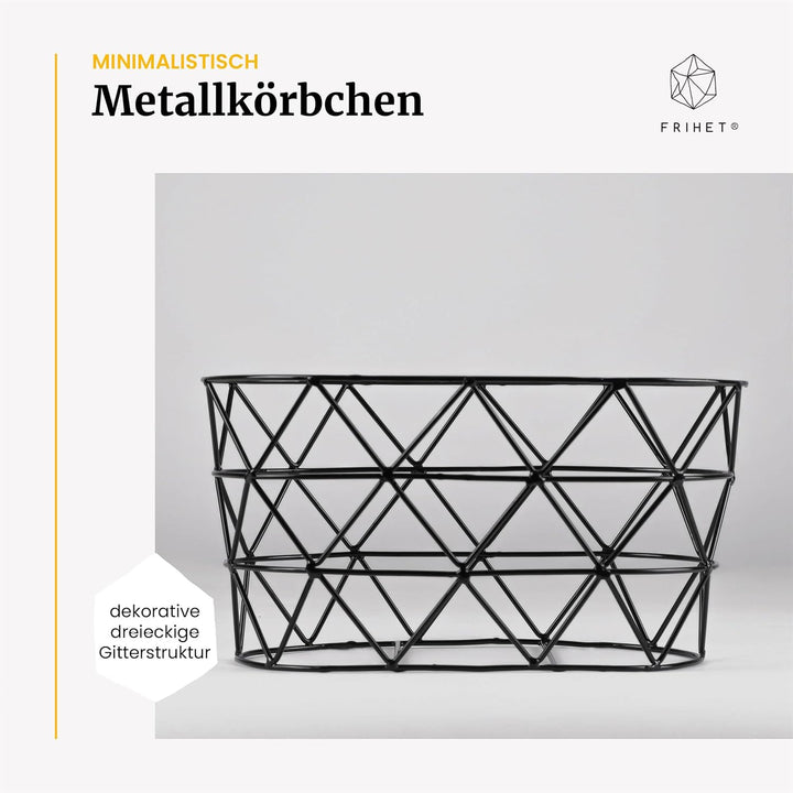 FRIHET 2-in-1 Brotkorb &amp; Obstschale - Metall - waschbare Einlage aus 100% Baumwolle - oval - schwarz
