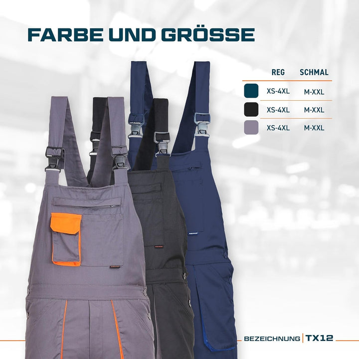 Portwest TX12 Herren Texo Kontrast Latzhose Arbeitslatzhose Schwarz XS, Schwarz XS
