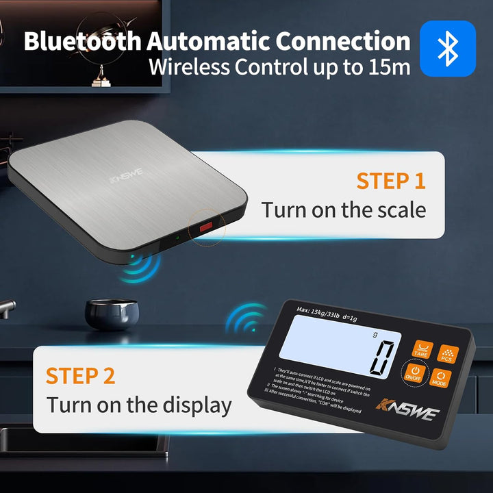 Waage Küchenwaage Digital mit Wireless Geteilt LCD-Display 1g/15kg Genau Feinwaage Küche 304 Edelsta