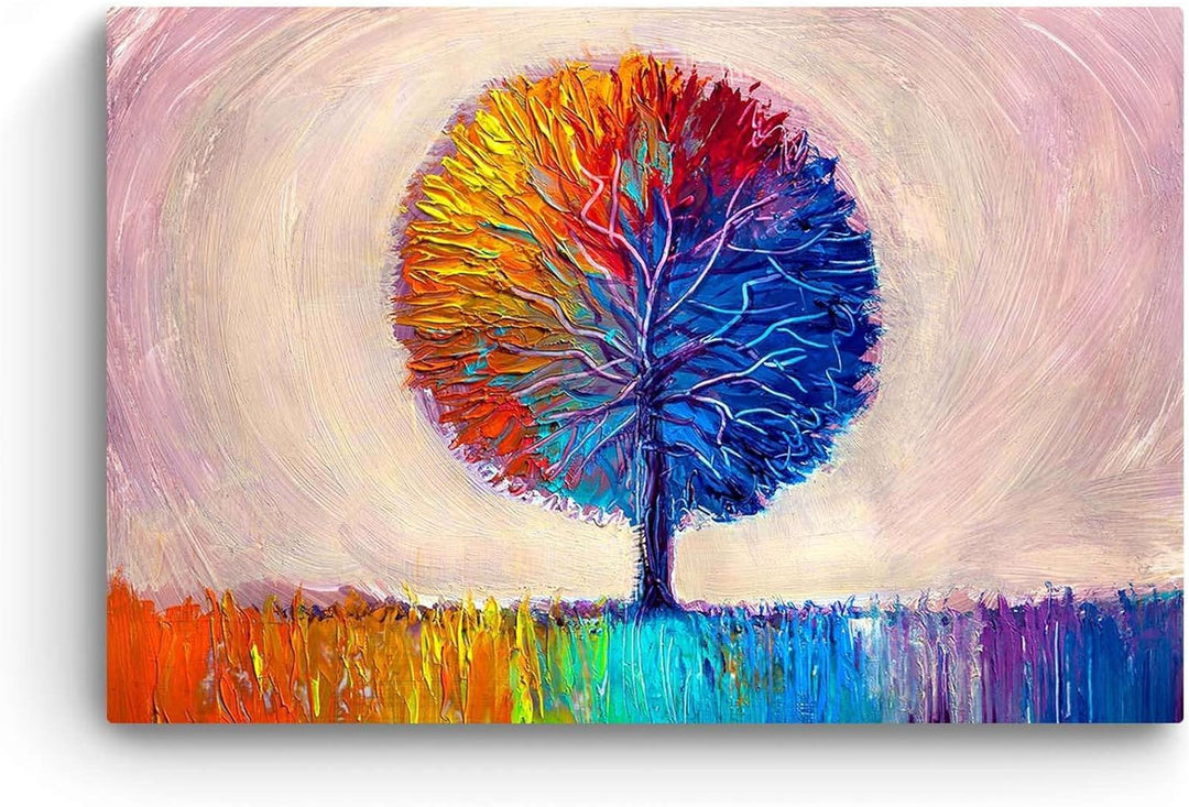 Startonight Bilder Regenbogen Einsame Bäume Dual Blau Grün Orange, Leinwandbilder Moderne Kunst, Abs