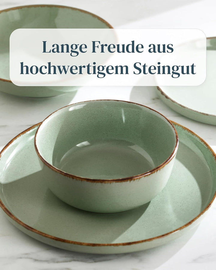 Steingut Suppenteller 6 Pers. Rustic Hochwertiges Landhausstil TEST SEHR GUT Tiefe Teller Set - Krat
