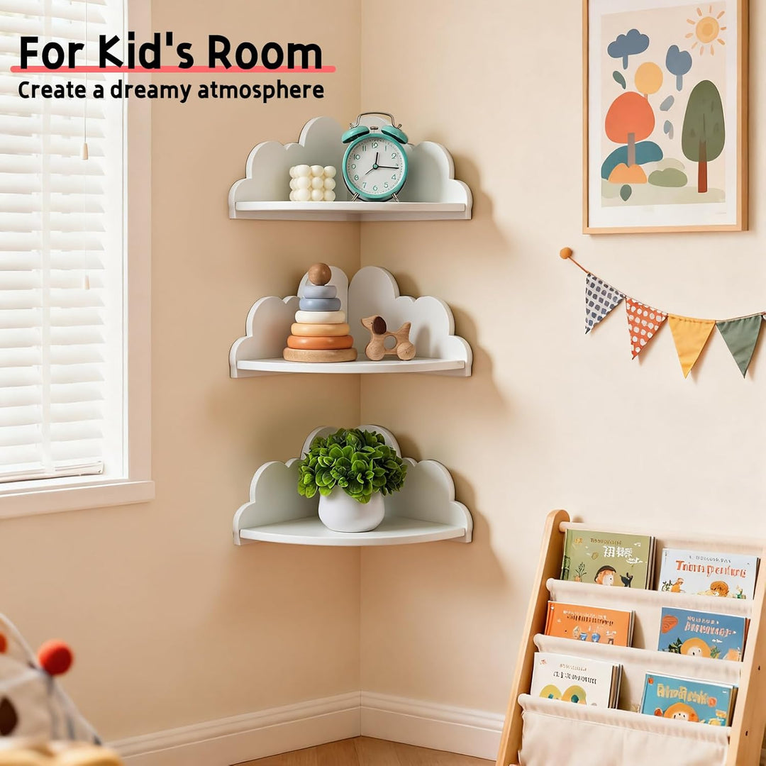 Gieanoo Wolke Corner Regale Set von 3, weisse Wandregale für Kinderzimmer, Schlafzimmer, Wohnzimmer