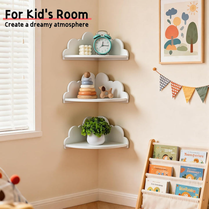 Gieanoo Wolke Corner Regale Set von 3, weisse Wandregale für Kinderzimmer, Schlafzimmer, Wohnzimmer