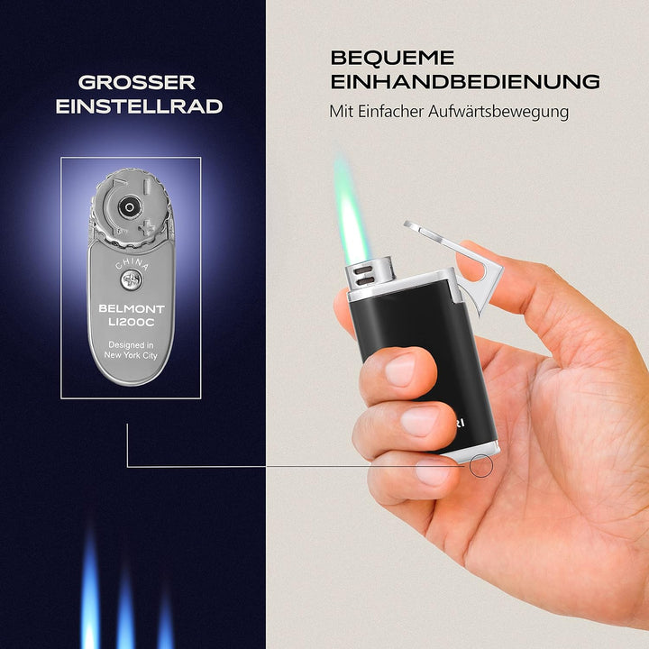 Colibri Belmont Sturmfeuerzeug - Windbeständig - Grosse Einstellrad - Jet Feuerzeug Mit Einzel Jetfl