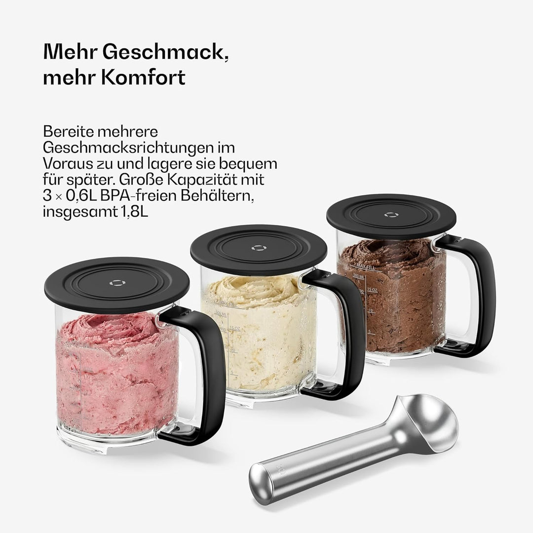 Klarstein Velaire Eismaschine – 500-W-Eismaschine, 3 Behälter à 0,6 l (insgesamt 1,8 l), 10 Programm