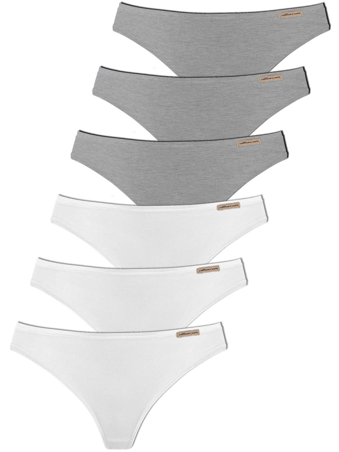 COMAZO Earth 6er Sparpack Damen String, Gr. 36-44 36 Grau-melange-weiss, 36 Grau-melange-weiss