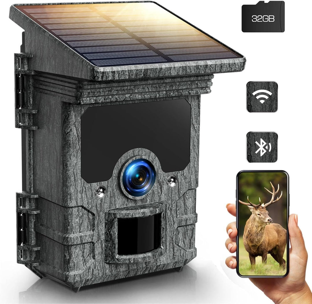 VOOPEAK Wildkamera Solar WLAN 4K UHD 46MP, Bluetooth Wildkamera mit Handyübertragung APP, Wildtierka