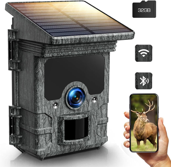VOOPEAK Wildkamera Solar WLAN 4K UHD 46MP, Bluetooth Wildkamera mit Handyübertragung APP, Wildtierka