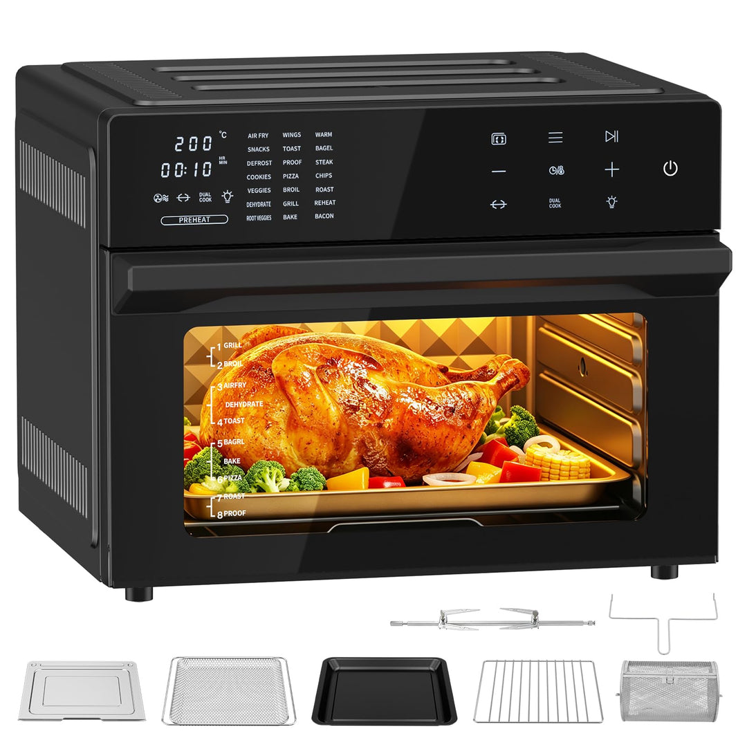 Heissluftfritteuse XXL 30L – Heissluftofen mit LED-Touchscreen, Umluft, 21 Programme, 2 Kochmodi, 18