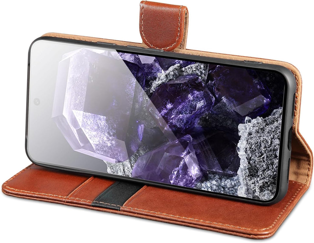 LENSUN Echtleder Hülle für Google Pixel 8, Handyhülle [Echtes Leder] [Magnetverschluss] [Standfunkti