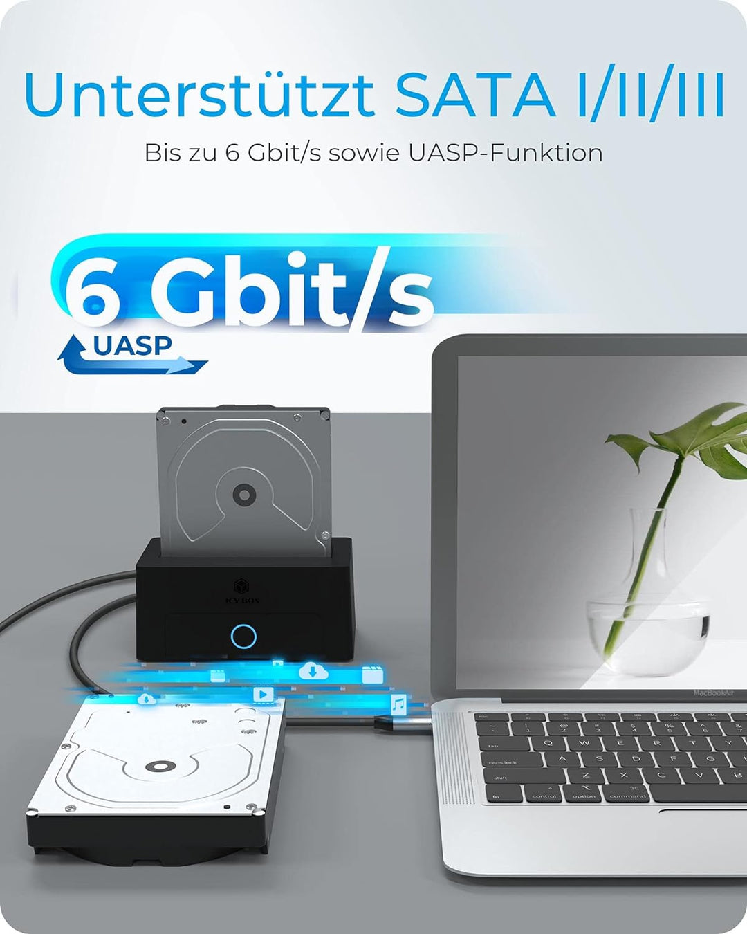 ICY BOX HDD / Festplatten Docking Station USB 3.0 für SATA 2,5 Zoll & 3,5 Zoll, Festplatten Lesegerä
