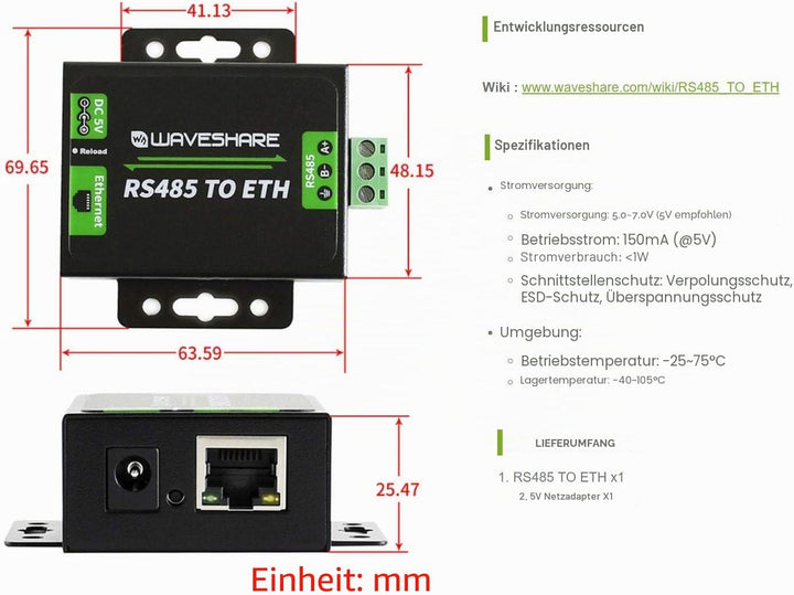 RS485 to Ethernet Converter Module, to Communicate Between RS485 and RJ45 Port Ethernet, Configurabl