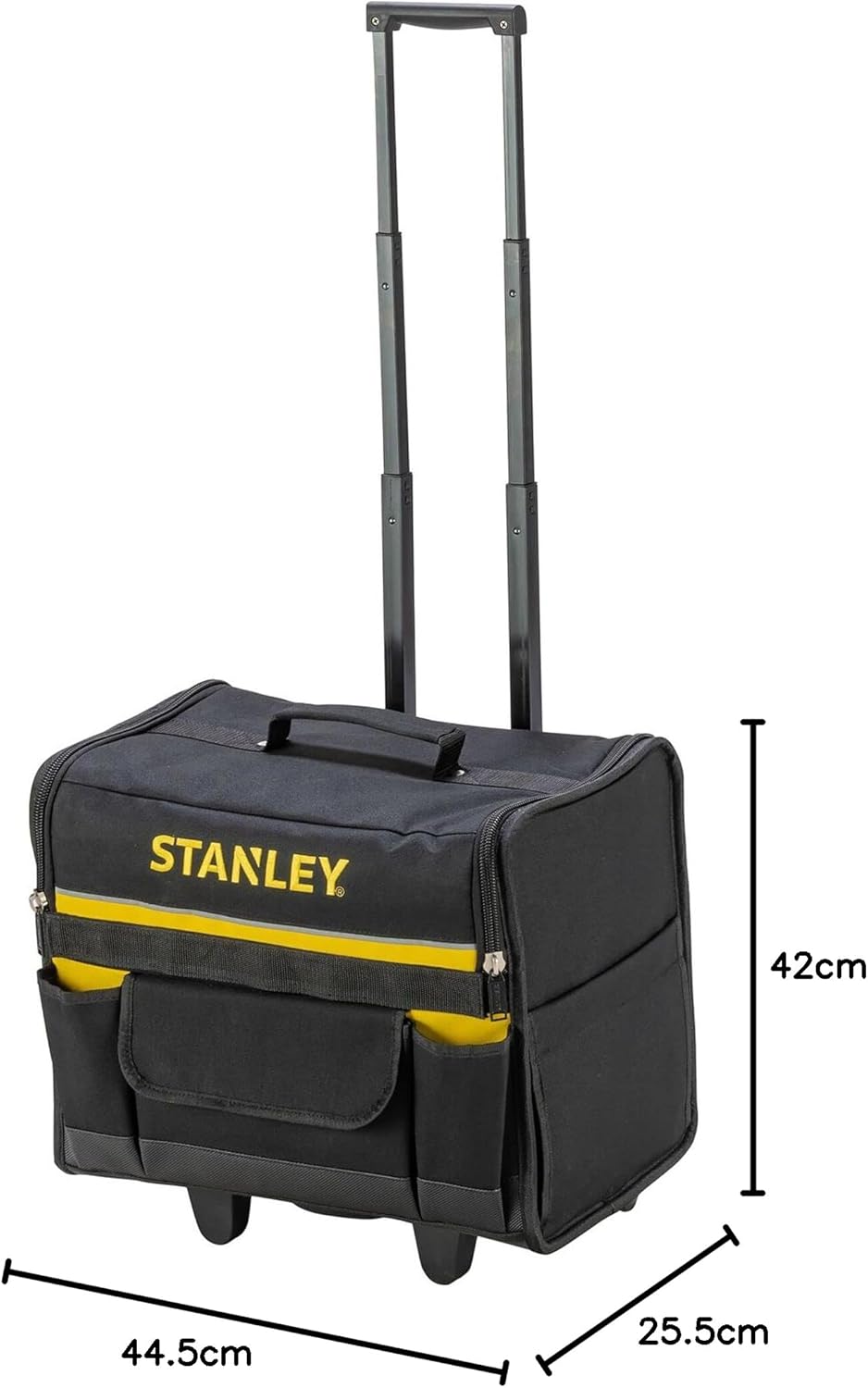 STANLEY Werkzeugkoffer (mit Rollen, 44,5 x 25,5 x 42 cm, wasserfester Kunststoffboden, Trolley aus s