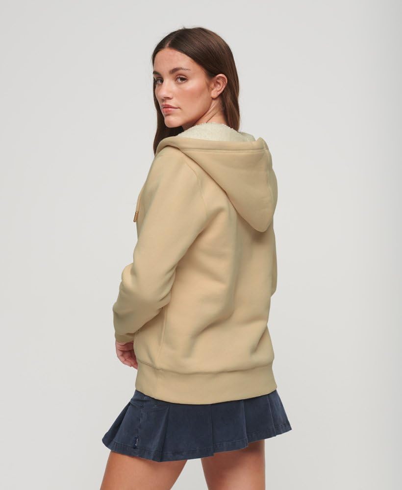 Superdry Damen Essential Borg Lined Ziphood Sweatshirt, Tapioka-Creme, 38