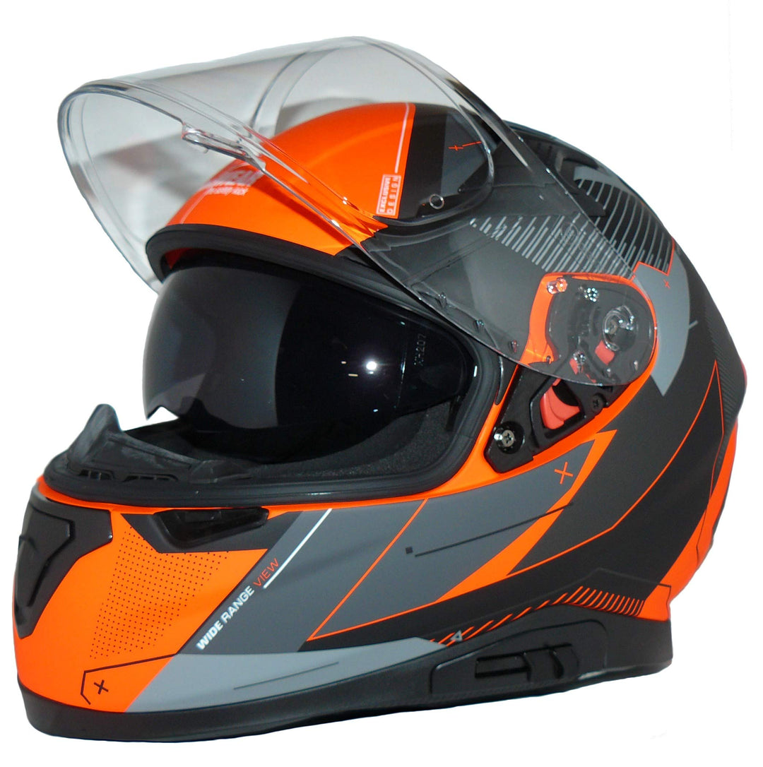 Motorradintegralhelm mit integrierter Sonnenblende und klappbarem Visier 917-OG M orange grau, M ora