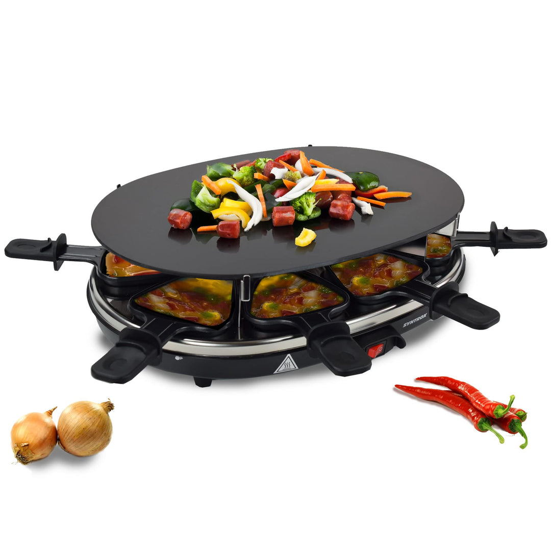 Syntrox Germany Raclette mit Glas-Keramik Grillplatte Design Glas für 8 Personen Grill RAC-900W-Chur