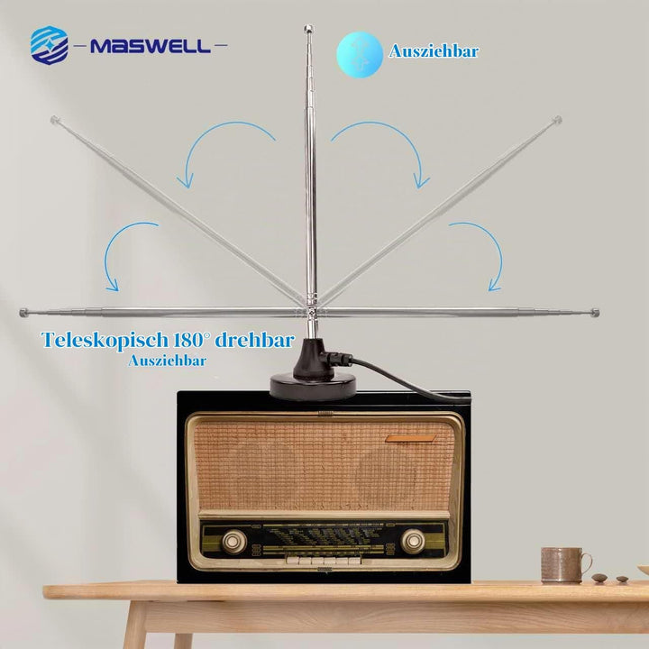 Maswell DAB DAB+ Antenne UKW Radioantenne Digitale Teleskopantenne für den Innenbereich mit Magnetfu