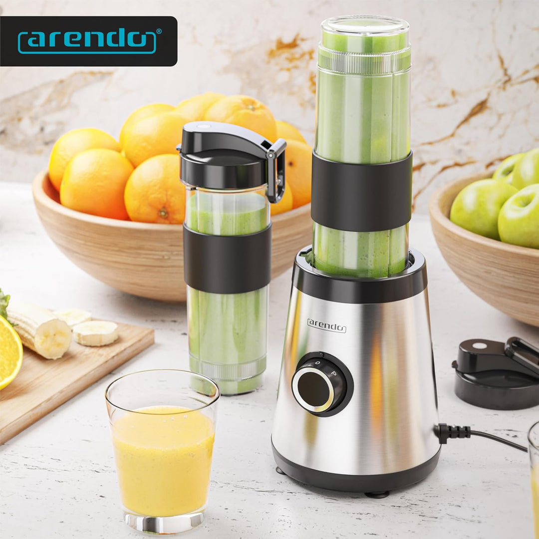 Arendo - Standmixer klein - 500 W – mini Smoothie Maker to Go - Mixer - zwei Becher – 500-570 ml – K
