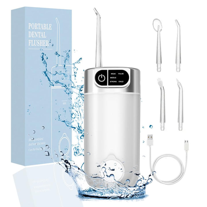 Jet Dentaire Hydropulseur Portable, 300 ML Water Flosser avec 5 Modes de Pression d'eau et 4 Embouts