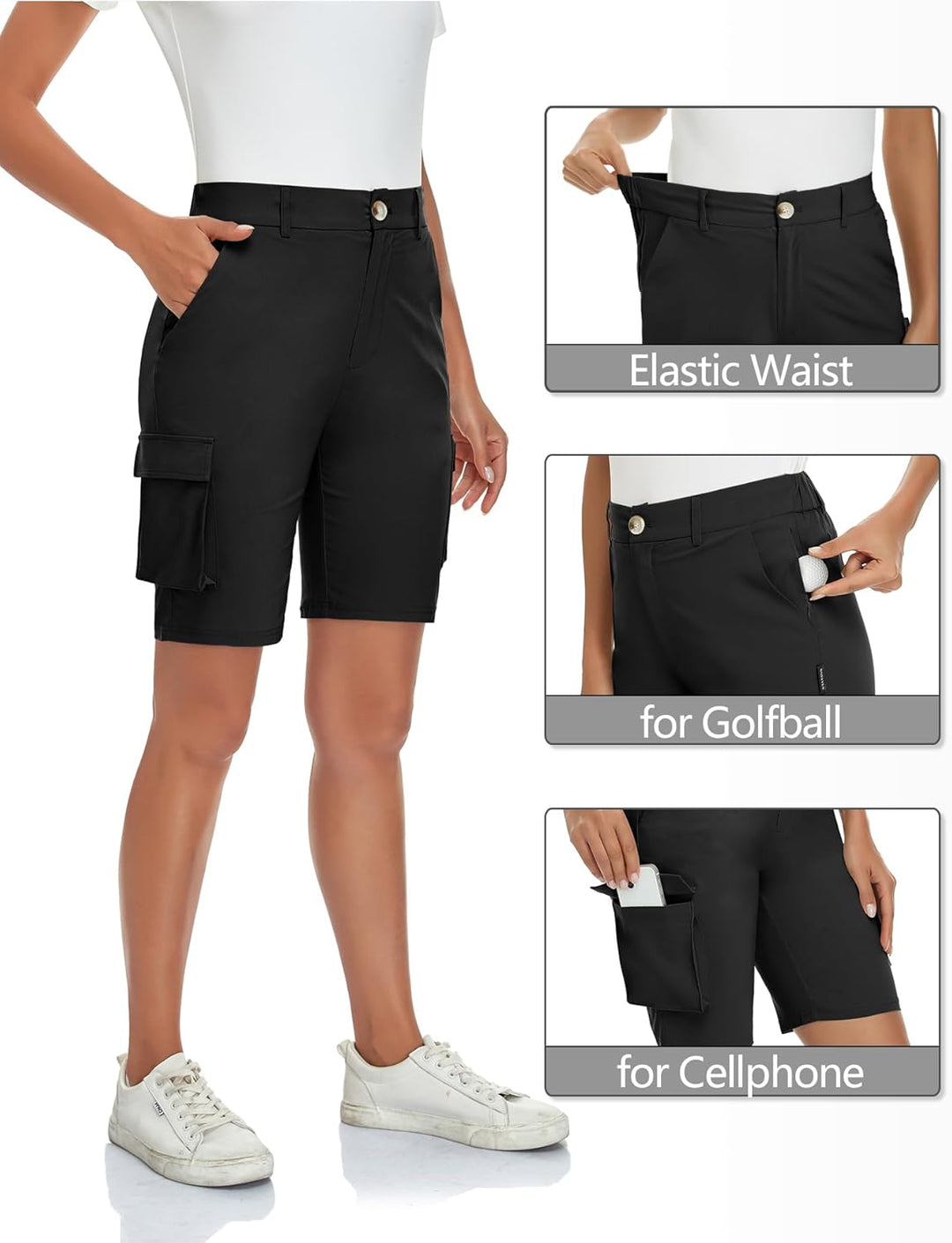 Soneven Wanderhose Damen Kurz Cargoshorts Bermuda Shorts Sommer Outdoor Trekkinghose Leichte Schnell