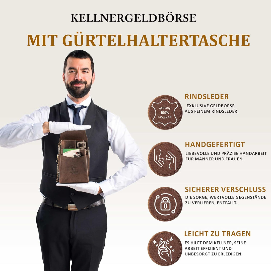MATADOR Kellner Geldbörse Leder 'VICIO mit Kellnertasche Set | Kellnerportemonnaie Leder mit Kellner